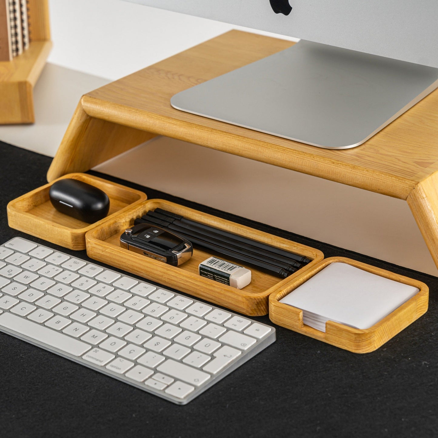 Masaüstü Ahşap Düzenleyici 3'lü Set, Masaüstü Ofis Organizer, Kalemlik