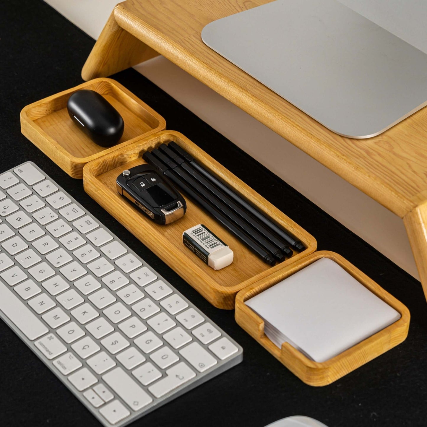 Masaüstü Ahşap Düzenleyici 3'lü Set, Masaüstü Ofis Organizer, Kalemlik