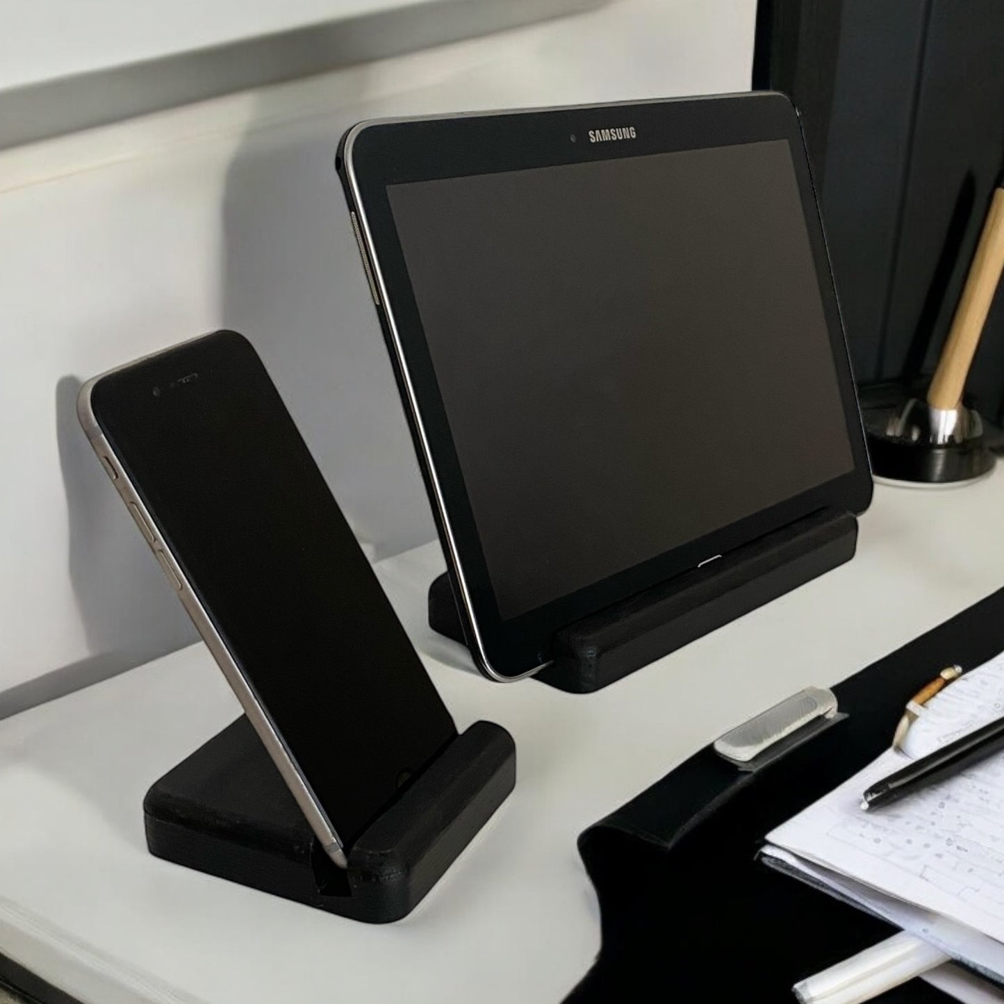 Tablet ve Telefon Tutucu 2'li Set - Siyah