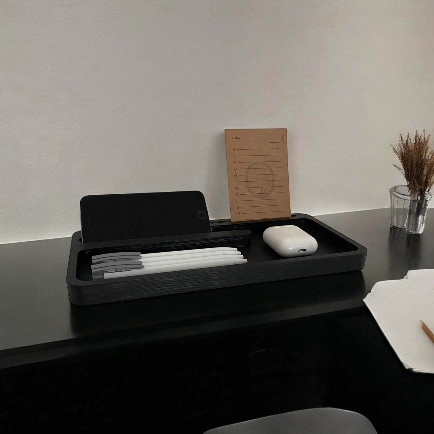 YONA Ahşap Masaüstü Ofis Düzenleyici & Telefon Tutucu - Siyah