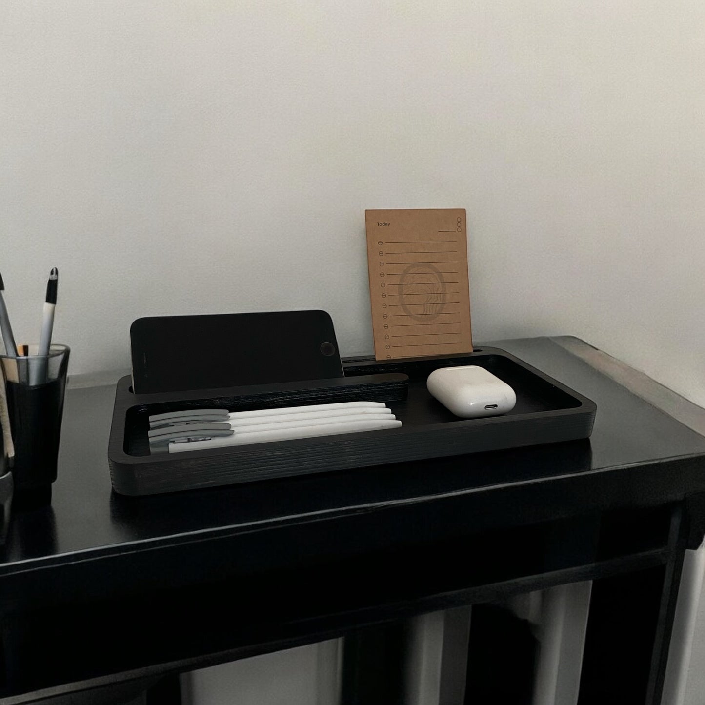 YONA Ahşap Masaüstü Ofis Düzenleyici & Telefon Tutucu - Siyah