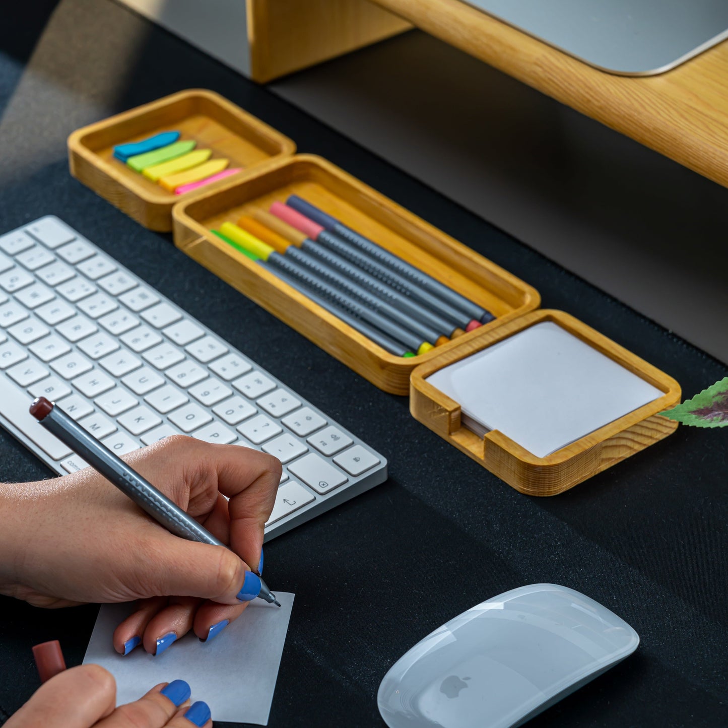 Masaüstü Ahşap Düzenleyici 3'lü Set, Masaüstü Ofis Organizer, Kalemlik