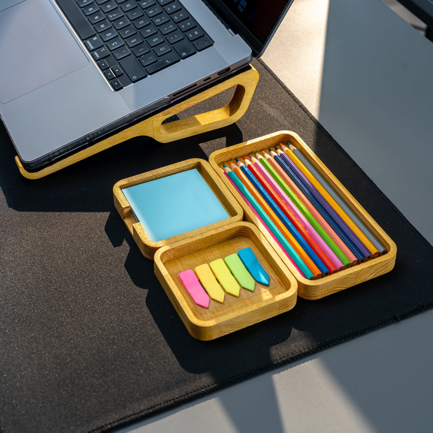 Masaüstü Ahşap Düzenleyici 3'lü Set, Masaüstü Ofis Organizer, Kalemlik