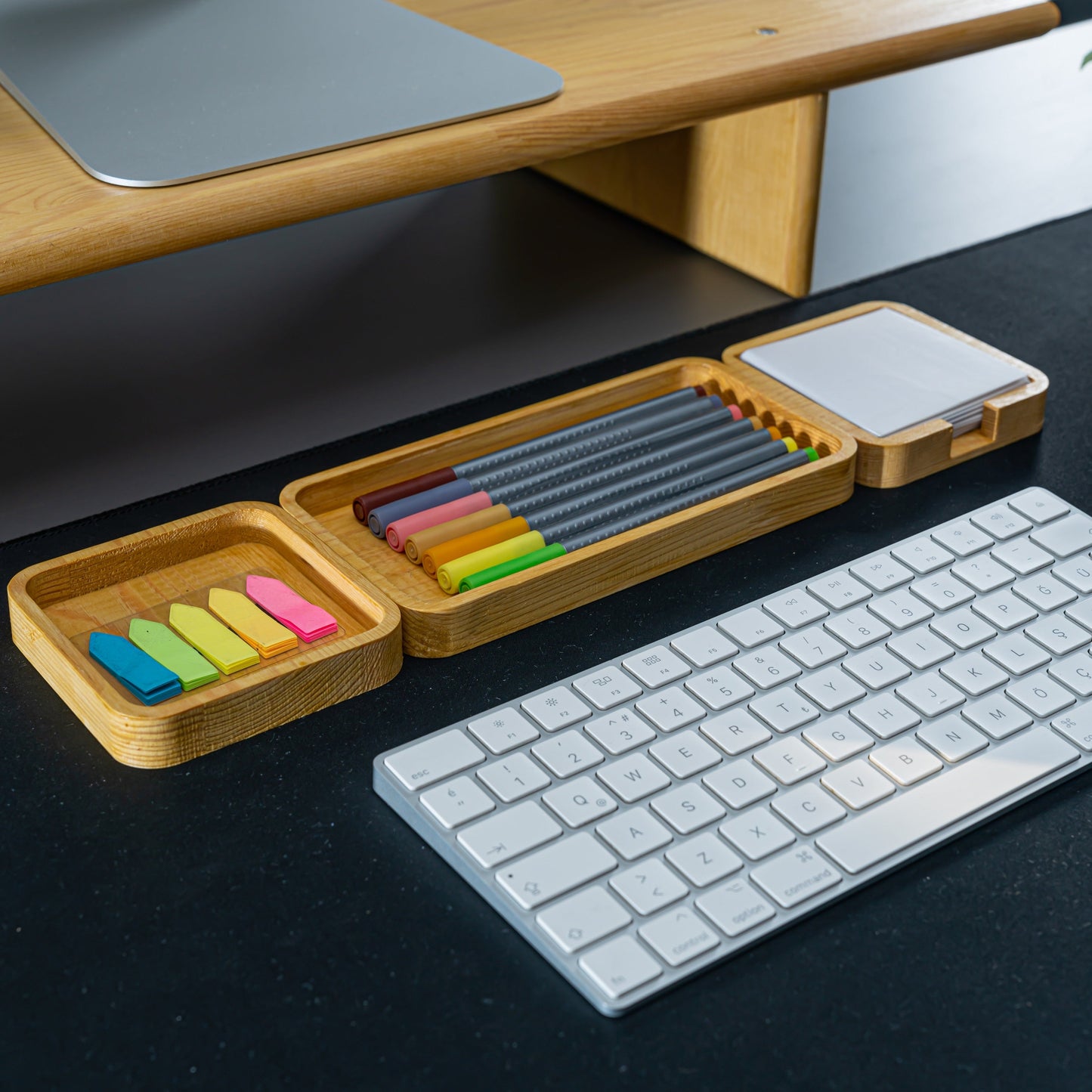 Masaüstü Ahşap Düzenleyici 3'lü Set, Masaüstü Ofis Organizer, Kalemlik